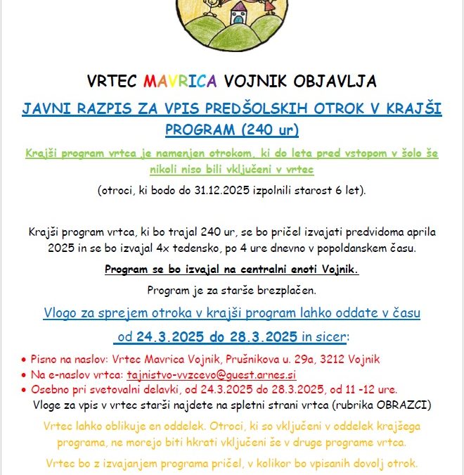 Vpis v krajši program 2025